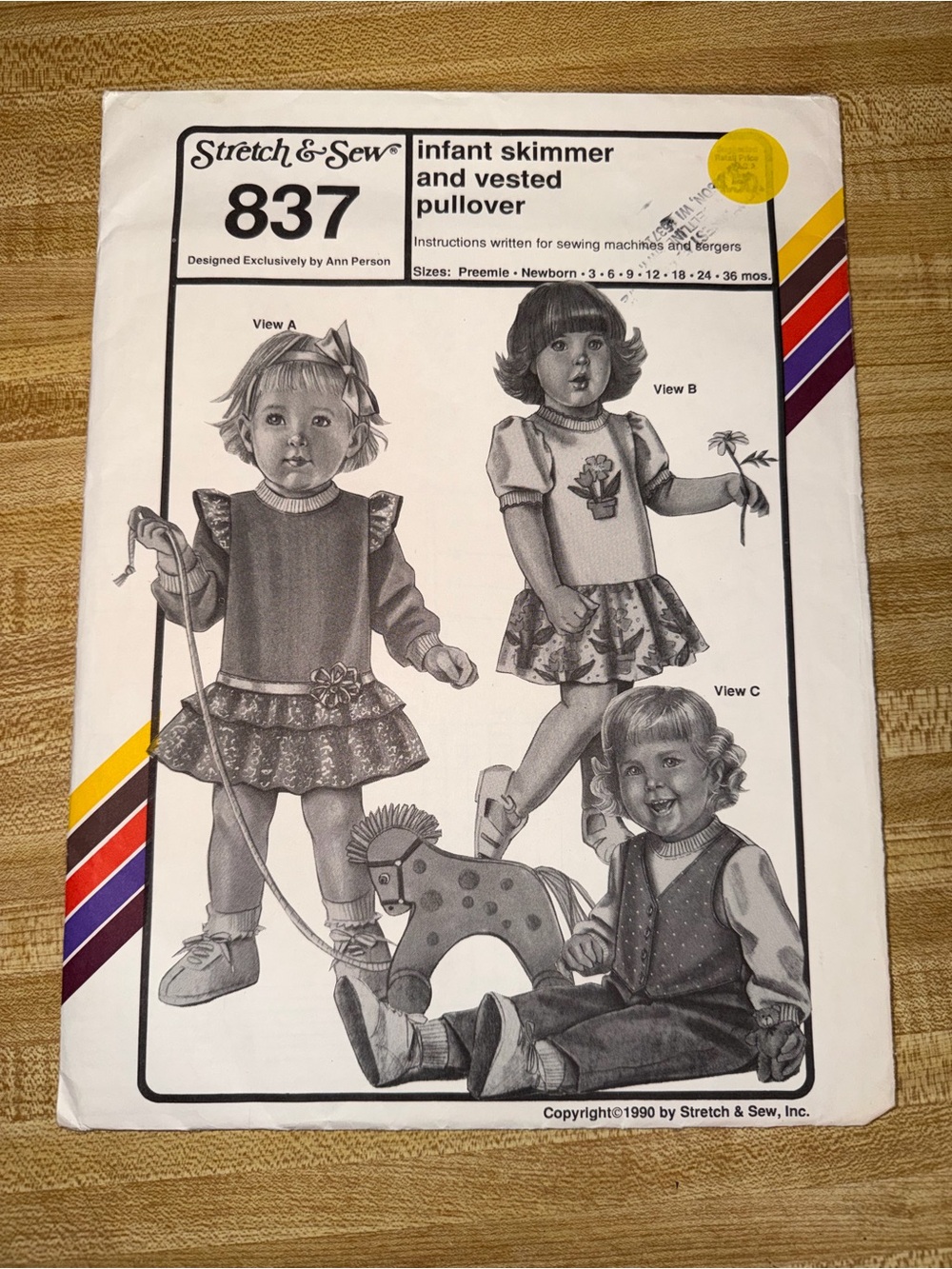 1990 stretch and sew infant skimmer and‎ vest sew pattern #837 crafts sewing